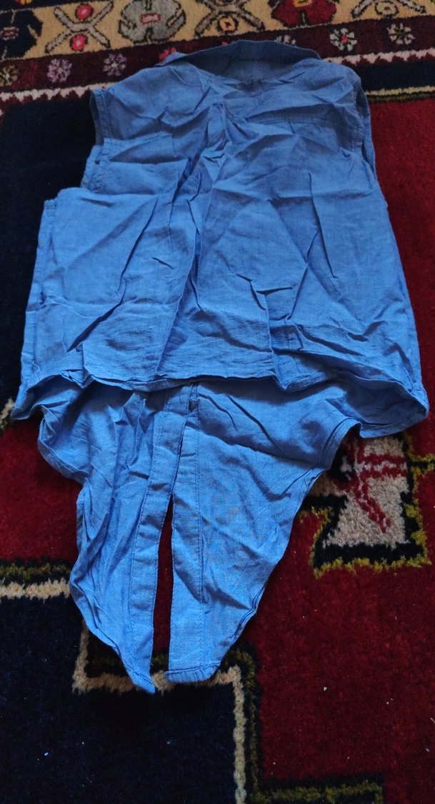 Düğmeli Mavi  Kolsuz  Gömlek - Görsel 3