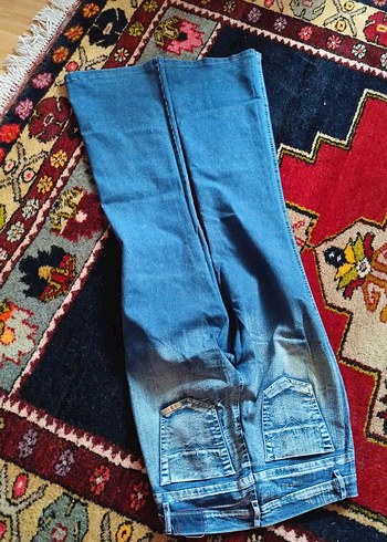 Kadın Mavi Denim Pantolon bel35cm 40cme kadar esniyor boy98 - Görsel 5