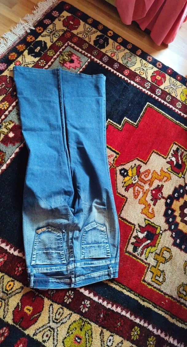 Kadın Mavi Denim Pantolon bel35cm 40cme kadar esniyor boy98 - Görsel 4