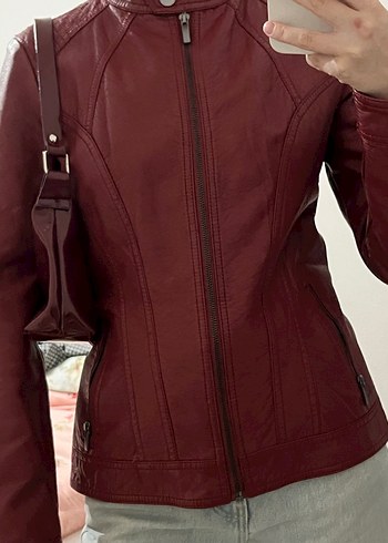LC Waikiki Bordo Kadın Deri Ceket Fermuarlı