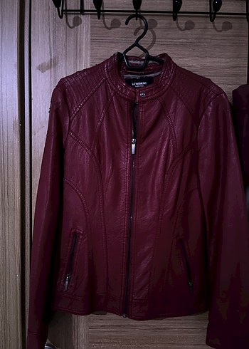 s Beden Bordo Kadın Deri Biker Ceket