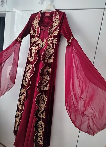 36 Beden bordo Renk Kaftanlı kına elbisesi