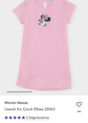 Pembe Dantelli Kız Çocuk Elbise Minnie Mouse