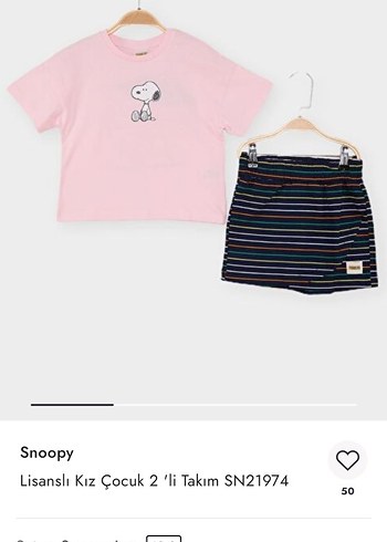 5 Yaş Beden Snoopy Lisanslı Kız Çocuk 2'li Takım