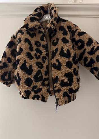 Kahverengi Leopar Desenli Kürklü Kız Mont