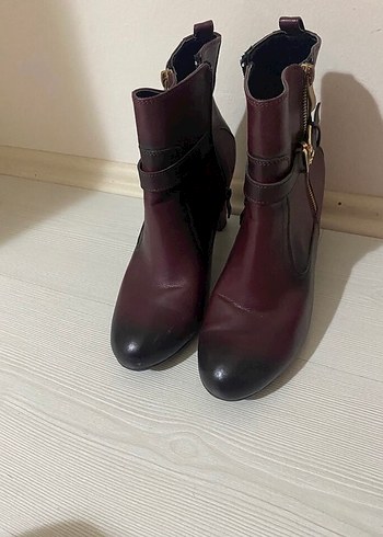 Bordo Deri Kadın Stiletto Bot
