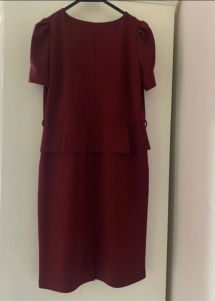 Bordo Midi Ofis Elbisesi - Görsel 2