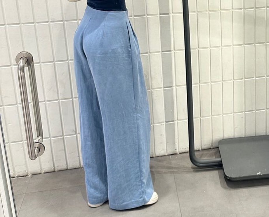 Mavi Pilili Rahat Kesim Kadın Pantolon - Görsel 3