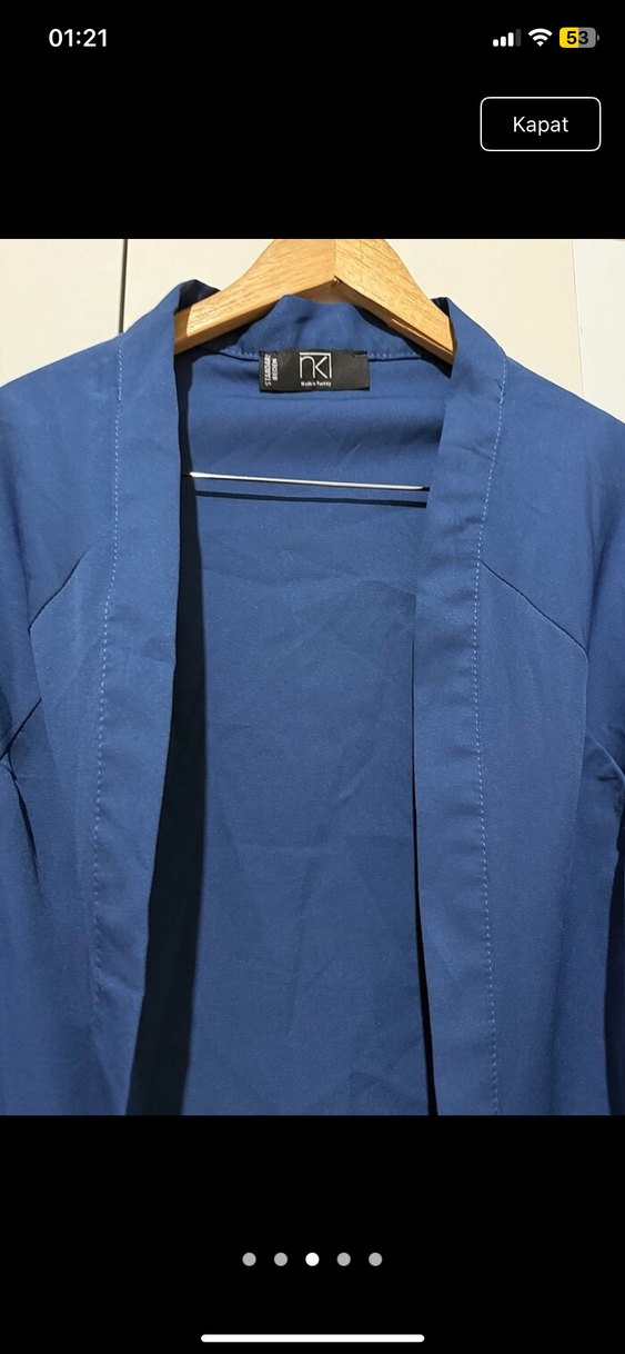 Kadın Mavi Midi Rahat Kesim Ceket - Görsel 3