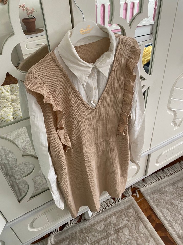 Bej Keten Fırfırlı tunik - Görsel 2