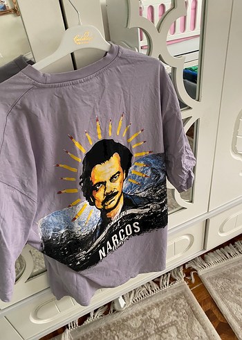 Kadın Mor Baskılı Kısa Kollu Tişört - Görsel 2