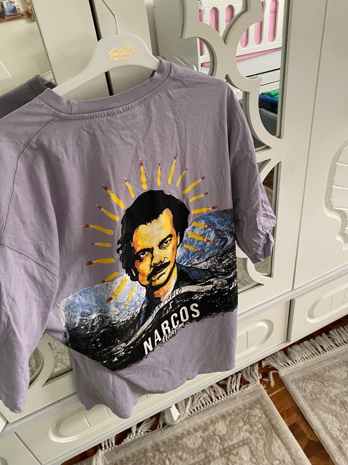 Kadın Mor Baskılı Kısa Kollu Tişört - Görsel 2