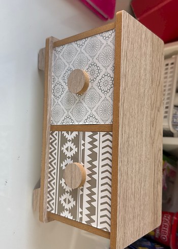 Bej ve Gri Desenli Ahşap Makyaj Organizer - Görsel 4