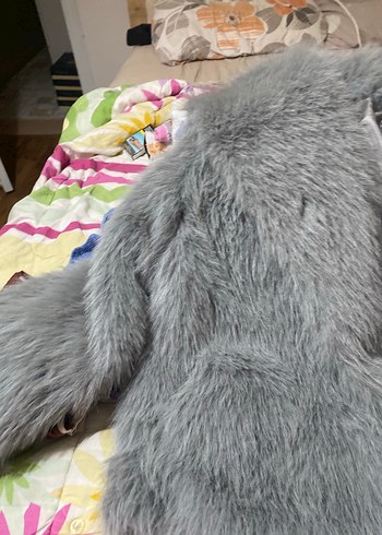 Zara Gri Suni Kürk Detaylı Midi Ceket