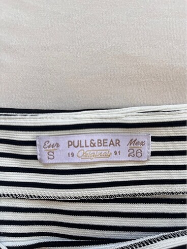 s Beden beyaz Renk Pull and bear marka çizgili dar mini elbise
