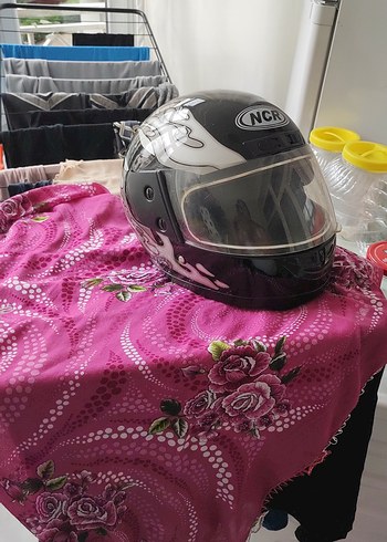 Parlak Siyah-Gri Baskılı Biker Kask