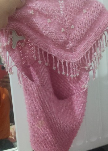 Kız Çocuk Pembe Örgü Bohem Panço - Görsel 2