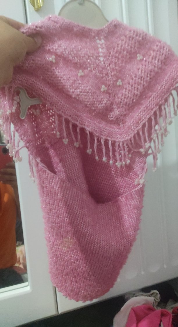 Kız Çocuk Pembe Örgü Bohem Panço - Görsel 2