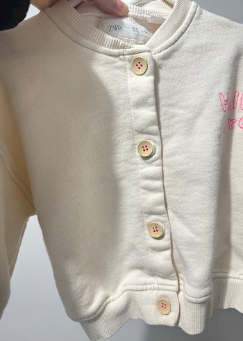 Kız Çocuk Düğmeli krem Sweatshirt ceket - Görsel 5