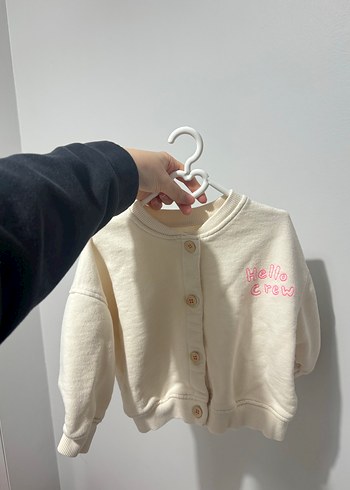 Kız Çocuk Düğmeli krem Sweatshirt ceket - Görsel 2