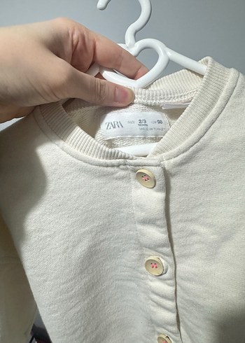 Kız Çocuk Düğmeli krem Sweatshirt ceket - Görsel 4