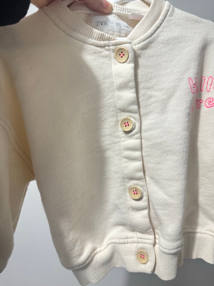 Kız Çocuk Düğmeli krem Sweatshirt ceket - Görsel 5