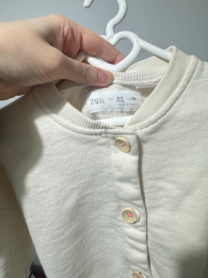 Kız Çocuk Düğmeli krem Sweatshirt ceket - Görsel 4