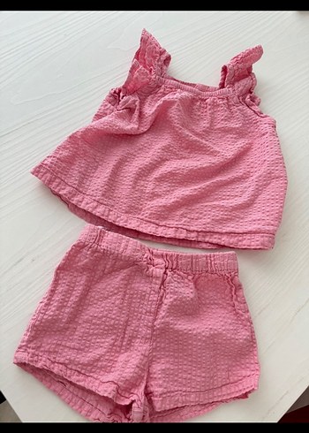 12-18 Ay Beden Kız Çocuk Pembe Fırfırlı Askısız Elbise