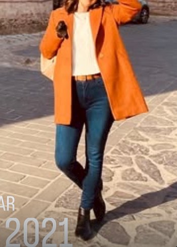 Düğmeli Kahverengi kiremit Kadın Kaban - Görsel 4