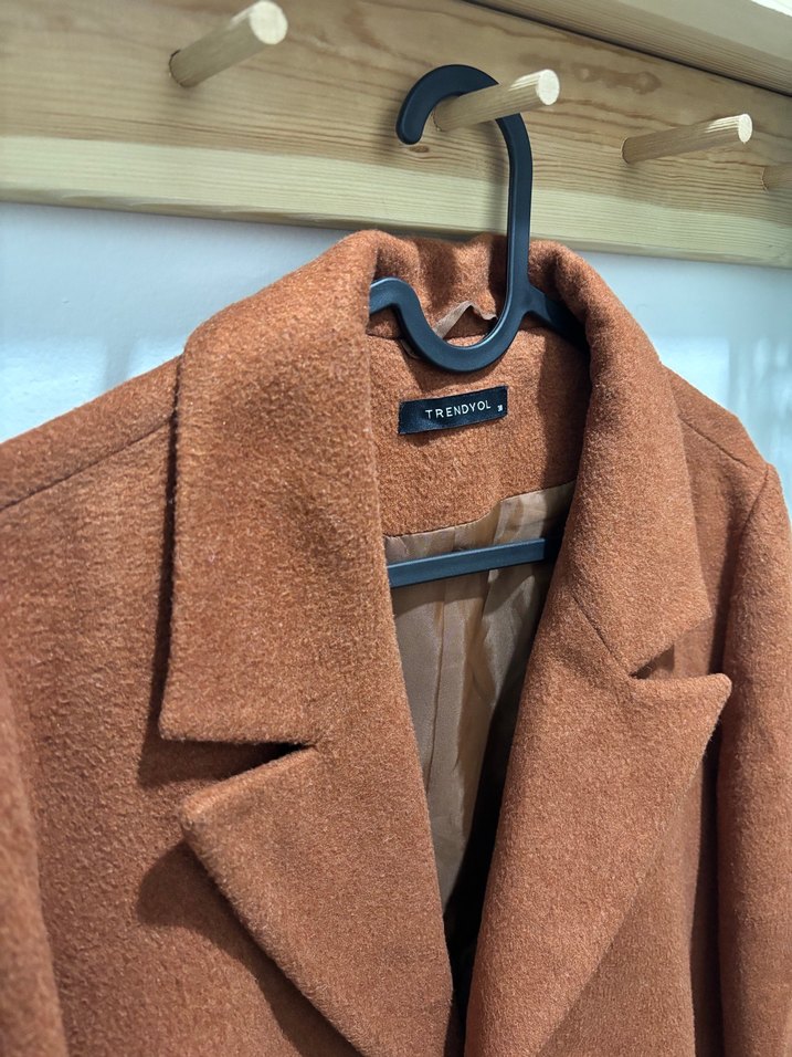 Düğmeli Kahverengi kiremit Kadın Kaban - Görsel 3