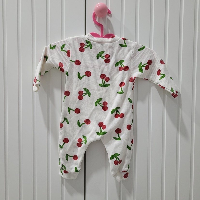 Düğmeli Kiraz Desenli Bebek Kız Tulum - Görsel 2