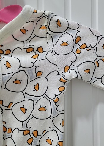 Beyaz Baskılı Uzun Kollu Bebek Tulum - Görsel 3