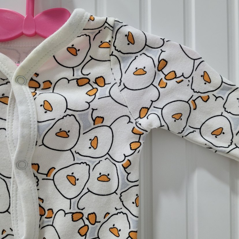 Beyaz Baskılı Uzun Kollu Bebek Tulum - Görsel 3