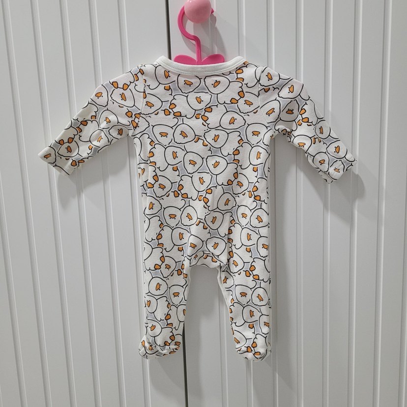 Beyaz Baskılı Uzun Kollu Bebek Tulum - Görsel 2