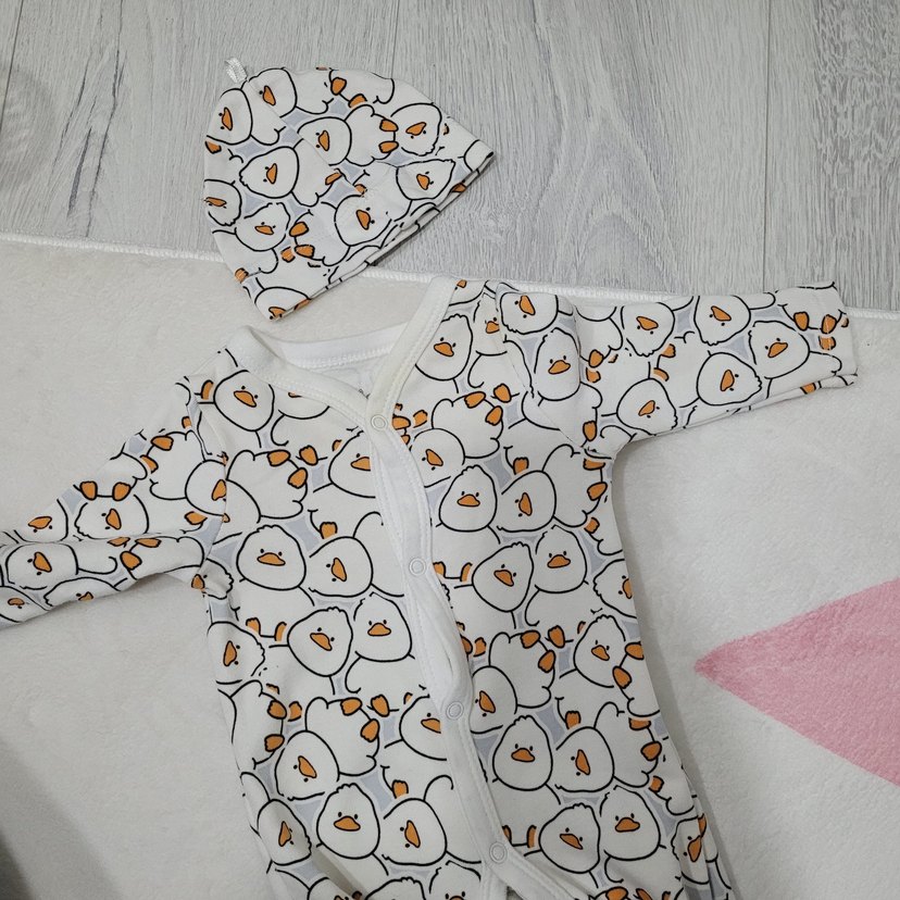 Beyaz Baskılı Uzun Kollu Bebek Tulum - Görsel 4