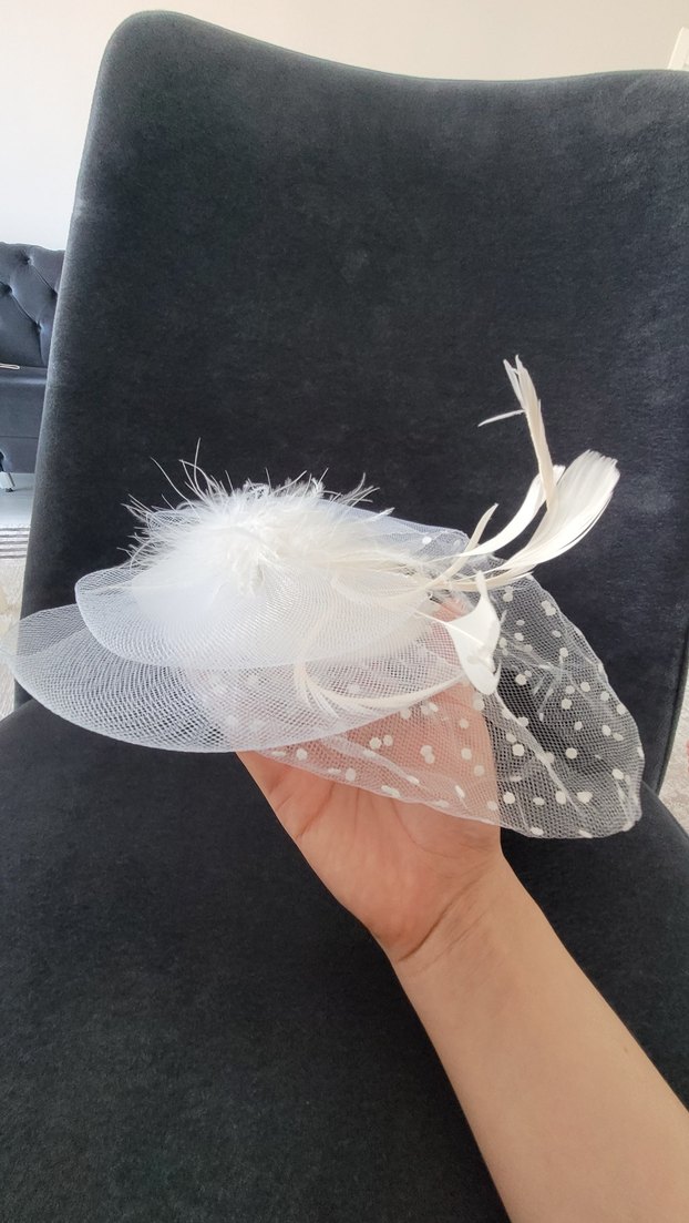 Dantel Detaylı Beyaz Vintage Gelin Şapkası - Görsel 3