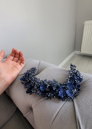 Boncuklu Lacivert Örgü Saç Aksesuarı - Görsel 5