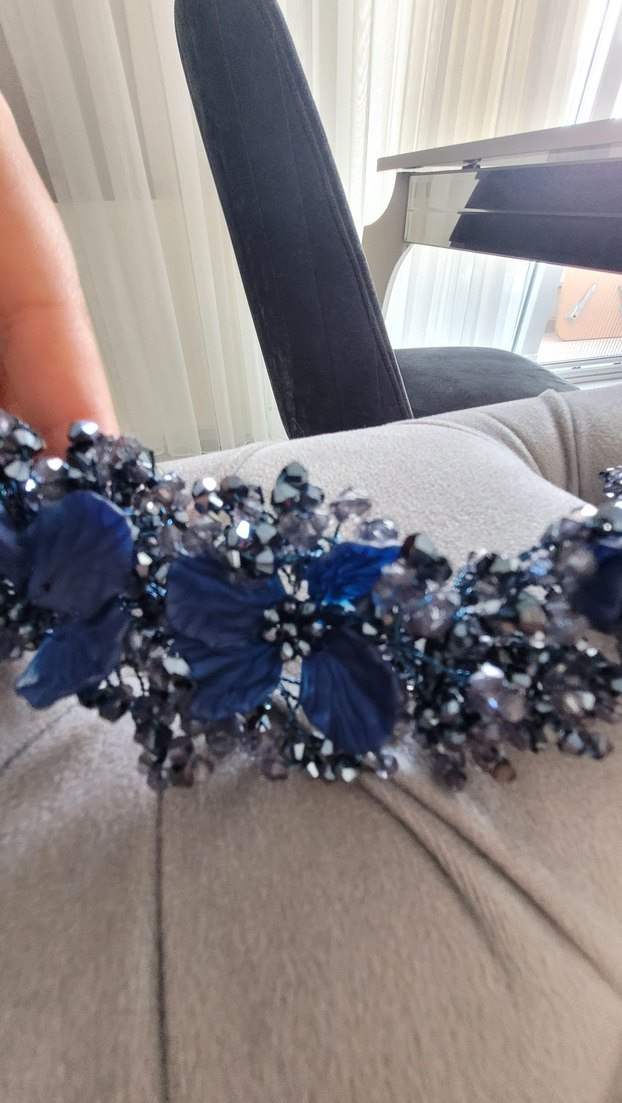 Boncuklu Lacivert Örgü Saç Aksesuarı - Görsel 3