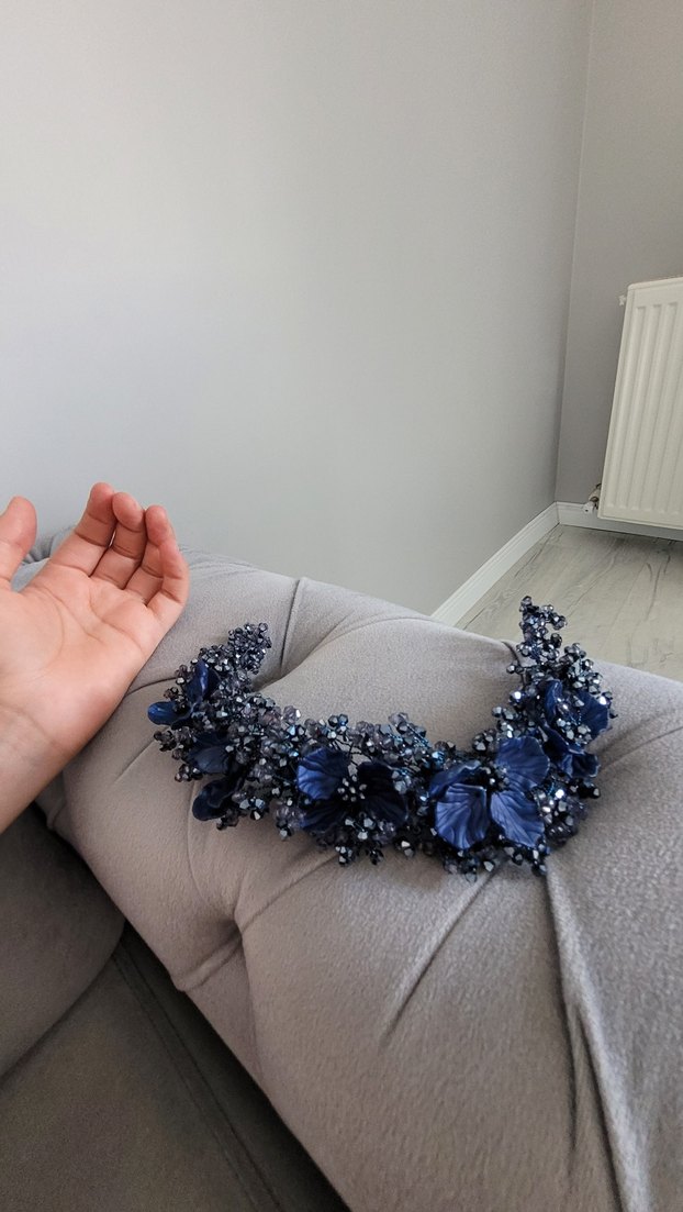 Boncuklu Lacivert Örgü Saç Aksesuarı - Görsel 5