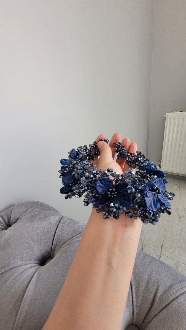 Boncuklu Lacivert Örgü Saç Aksesuarı - Görsel 2