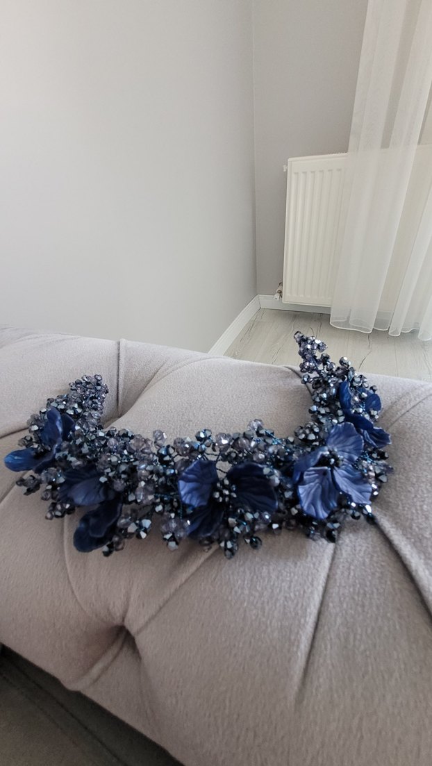 Boncuklu Lacivert Örgü Saç Aksesuarı - Görsel 4