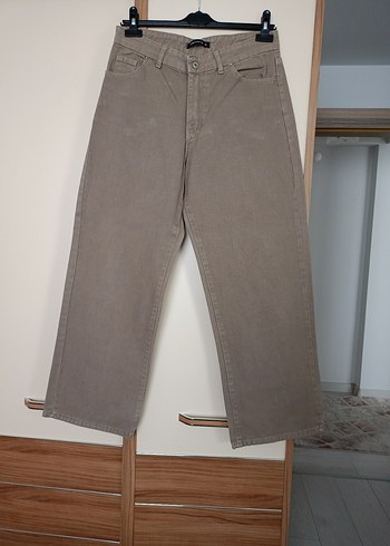 Haki renk kadın yuksel bel bol paca denim