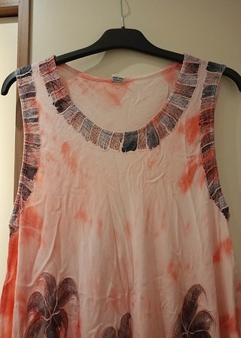 xl Beden pembe Renk Pembe Batik Desenli Uzun Salaş Elbise bohem