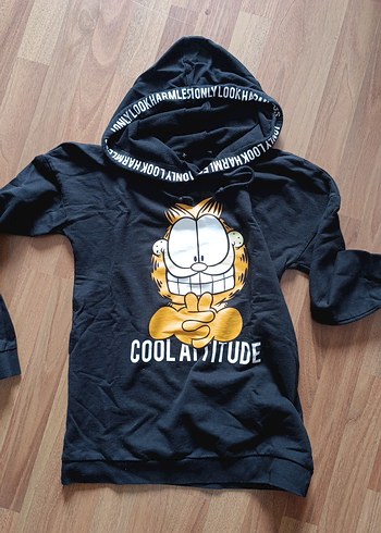 Renkli Baskılı Puflu Kapüşonlu Kedi Sweatshirt - Görsel 2