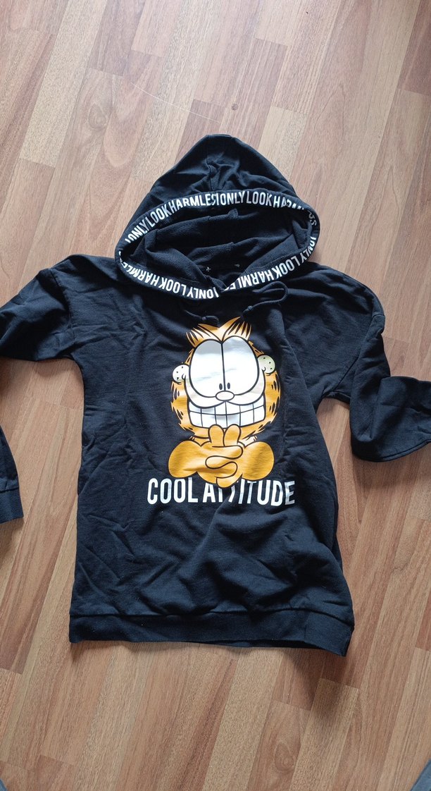 Renkli Baskılı Puflu Kapüşonlu Kedi Sweatshirt - Görsel 2