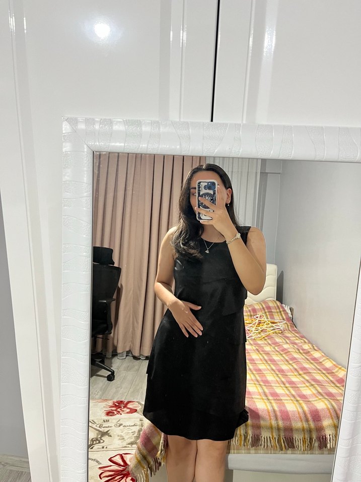 Siyah Journey Abiye Elbise Katlı - Görsel 4