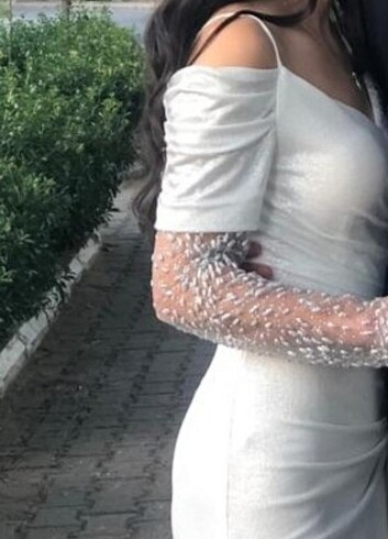 s Beden Beyaz abiye elbise 