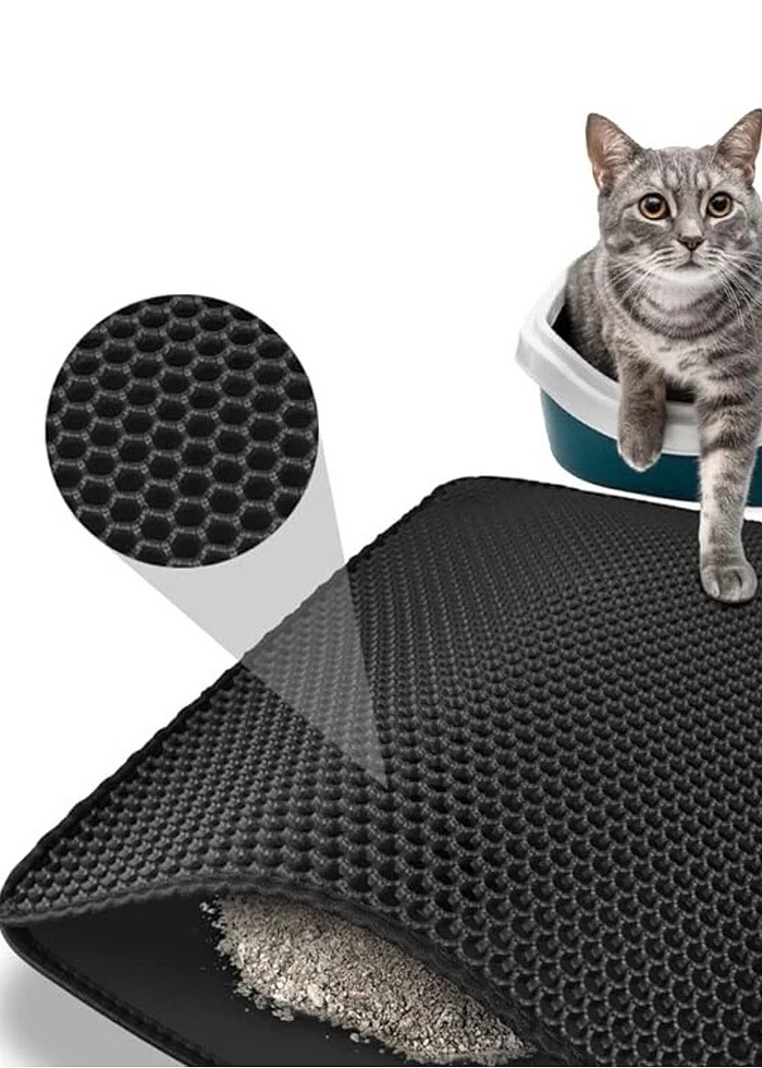 Büyük Boy Siyah Elekli Kedi Tuvaleti Paspası - Kolay Kum Boşaltı - Görsel 2