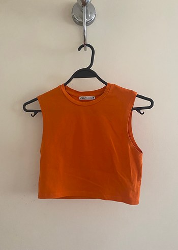 Turuncu Kadın Süet Kolsuz Crop Top