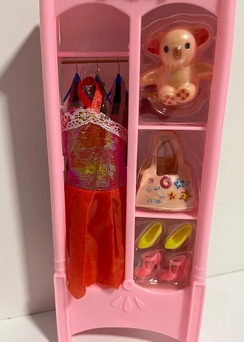  Beden Pembe Dolaplı Bebek ve Aksesuar Seti